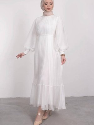 Janjan Piliseli Elbise Beyaz Nikah Elbisesi