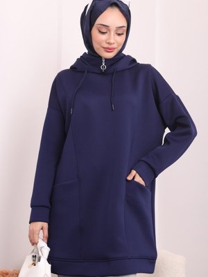 Lacivert Kapüşonlu Cepli Scuba Sweatshirt Lacivert Kapüşonlu Cepli Scuba Sweatshirt