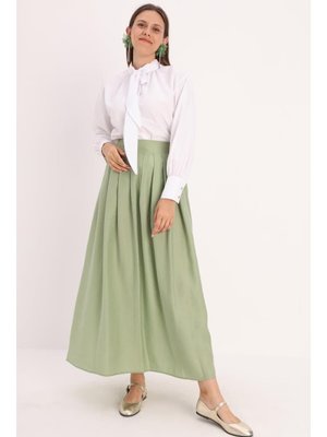 Açık Yeşil Pileli Kloş Etek