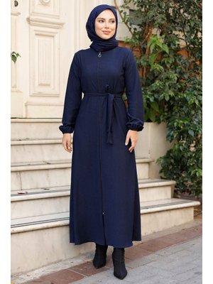 Lacivert Edna Fermuarlı Ferace