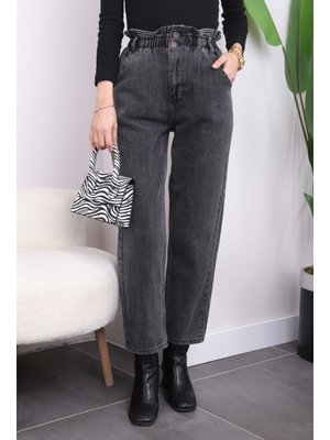 Füme Bel Lastikli Mom Jeans Pantolon Füme Bel Lastikli Mom Jeans Pantolon