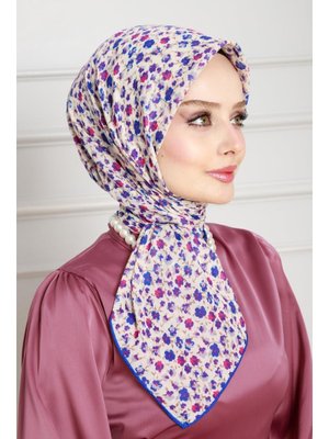 Mor Çiçek Desen Pamuklu Eşarp