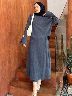 Kol İp Ve Arma Detaylı Krinkıl Etek Takım