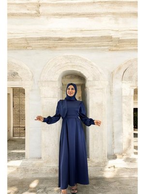 Bera Saten Mezuniyet Abiye Elbise Lacivert