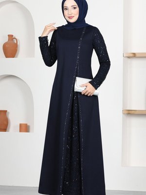 Taşlı Abiye Elbise Lacivert Taşlı Abiye Elbise Lacivert