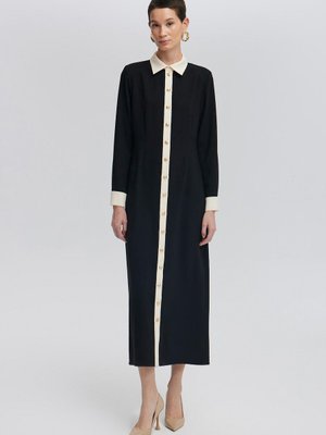 Gold Düğmeli Krep Elbise