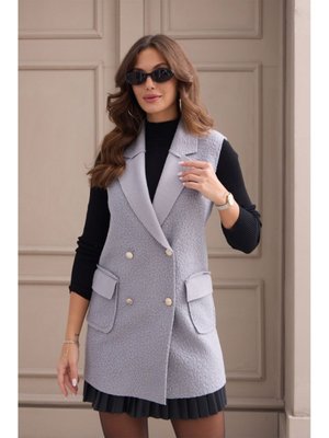 Gri Buklet Düğme Detaylı Yelek