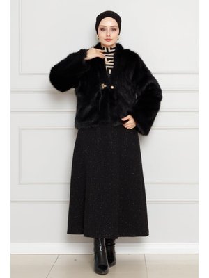 Siyah Belboy Astarlı Peluş Kürk Siyah Belboy Astarlı Peluş Kürk