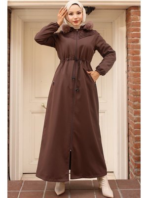 Kahverengi Nervürlü Bondit Mont