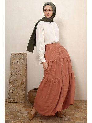 Soğan Kabuğu Düğmeli Beli Lastikli Fırfırlı Bürümcük Etek