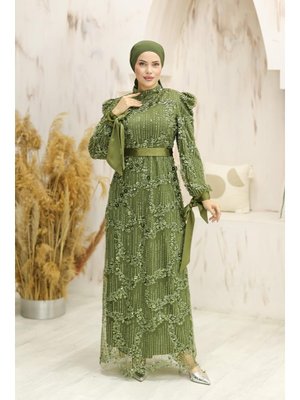 Yeşil Lumia Boncuklu Abiye Elbise