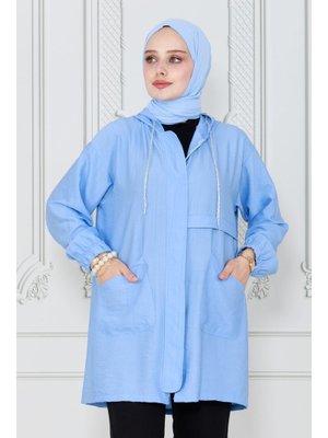 Bebe Mavi Fermuarlı Kapüşonlu Kap Bebe Mavi Fermuarlı Kapüşonlu Kap