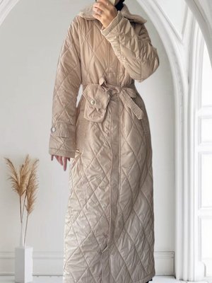 Kapitone Kışlık Yakası Kürklü Tam Boy Uzun Pardesü Mont Kaban