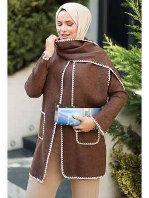 Kahve Sarel Atkılı Kaşe Ceket