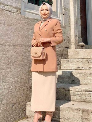 Düğme Görünümlü Astarlı Ceket Somon