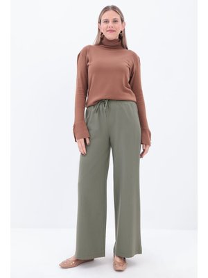 Haki Beli Lastikli Kordonlu Pantolon