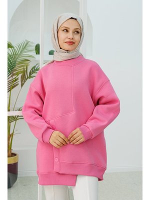 Pembe Ön Düğme Detay Oversize Sweat Pembe Ön Düğme Detay Oversize Sweat