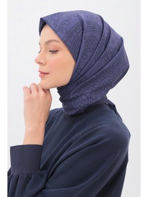 Lacivert Desenli İpeksi Pamuk Eşarp