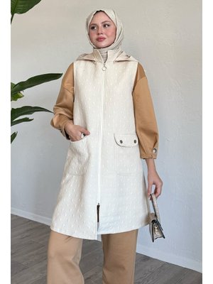 Cepli Kapitone Krem Yelek Cepli Kapitone Krem Yelek