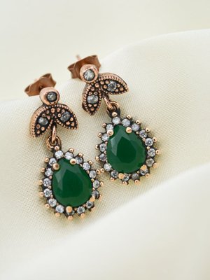 Zümrüt Ve Zirkon Taşlı Elmas Montur Küpe