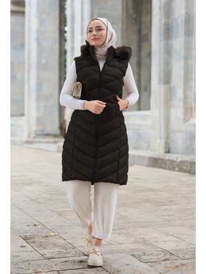 Siyah Kapüşonlu Kolsuz Şişme Yelek Siyah Kapüşonlu Kolsuz Şişme Yelek