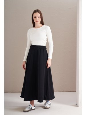 Siyah İplik Şardonlu Daire Etek