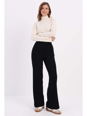 Siyah Nevürlü Bol Paça Pantolon