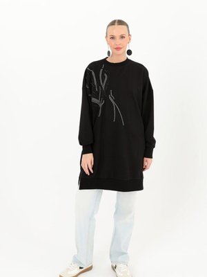 Sweatshirt İp Örgüsü Payet Detay Siyah Sweatshirt İp Örgüsü Payet Detay Siyah