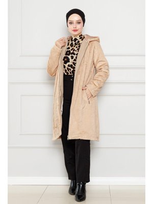 Vizon Kapüşonlu Peluş Kap Vizon Kapüşonlu Peluş Kap