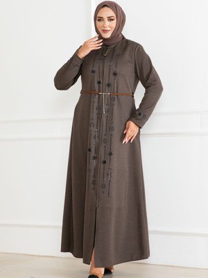 Atlas Kumaş Fermuarlı Kemerli Mevsimlik Ferace