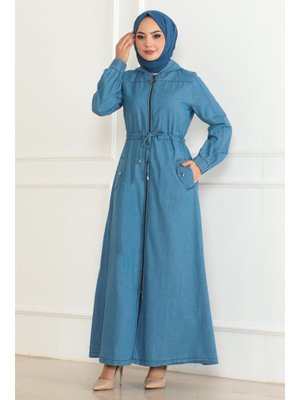 Açık Mavi Beli Bağcıklı Kot Ferace Açık Mavi Beli Bağcıklı Kot Ferace