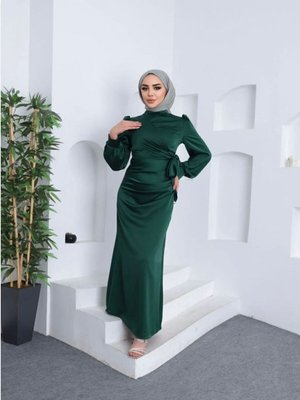 Yandan Bağlamalı Saten Abiye Elbise