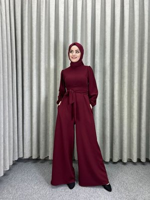 Geniş Kuşak Belden Bağlamalı Tesettür Tulum