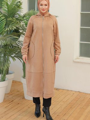 Armine Trend Boydan Fermuarlı Kapüşonlu Giy Çık Vizon Armine Trend Boydan Fermuarlı Kapüşonlu Giy Çık Vizon