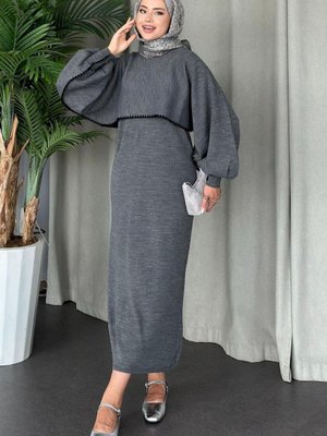 Crop Görünümlü Triko Elbise Füme