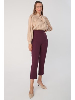 Mürdüm Jakarlı Klasik Rahat Pantolon