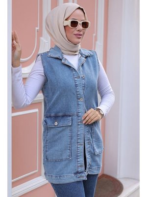 Açık Mavi Livel Kot Yelek