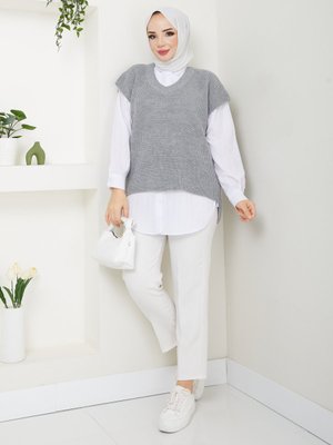 Gri V Yaka Süveter