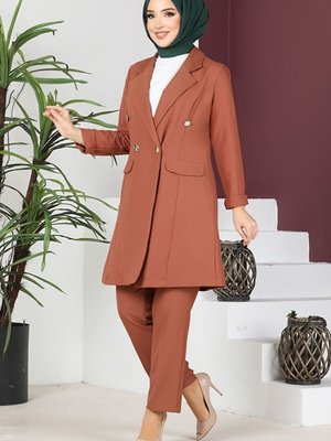 Giyim Abiye Moda Blazer Ceketli Takım Taba