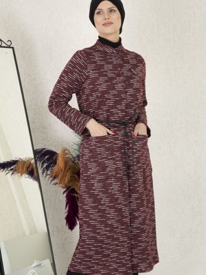 Balıkçı Yaka Gizli Fermuarlı Uzun Hırka