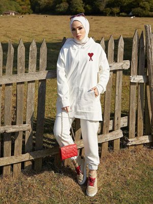 Oversize A Klap Nakış İşlemeli Kapüşonlü Eşofman Takımı