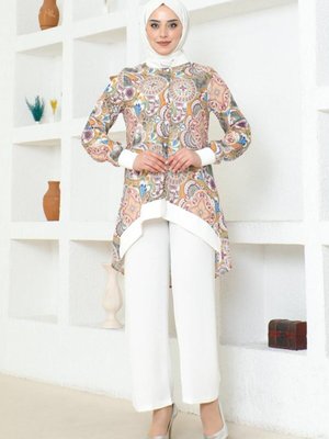 Etnik Desenli Takım Ekru