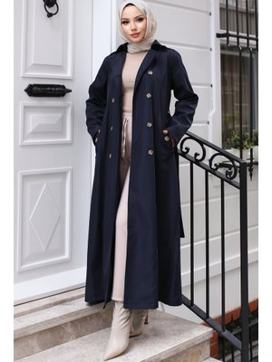 Lacivert Kuşaklı Trençkot