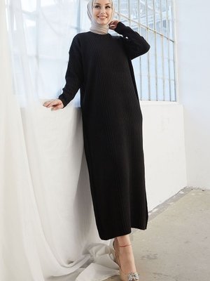 Arissa Balıkçı Yaka Uzun Triko Elbise Siyah Arissa Balıkçı Yaka Uzun Triko Elbise Siyah