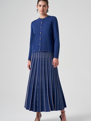 Merserize Triko Pilise Etekli Hırka Takım İndigo