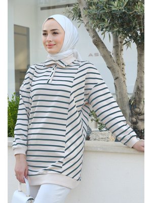 Yeşil Önü Çıt Çıtlı Çizgili Sweat Yeşil Önü Çıt Çıtlı Çizgili Sweat