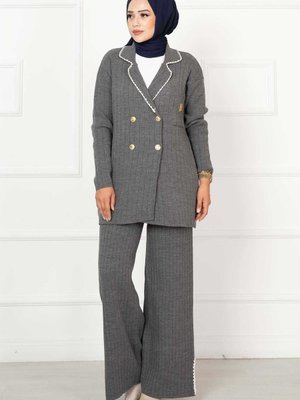 Çoban Dikişli Kruvaze Ceketli Triko İkili Takım Çoban Dikişli Kruvaze Ceketli Triko İkili Takım