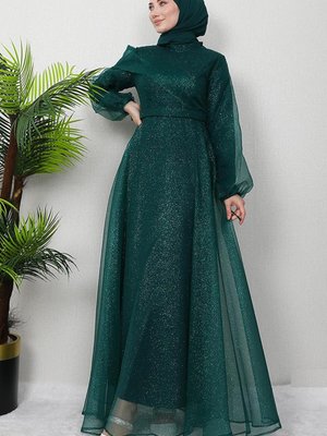 Şüheda Şimli Abiye Elbise Zümrüt