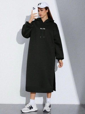 Kapüşonlu İplik Şardonlu Uzun Tunik Bluz Sweatshirt Kapüşonlu İplik Şardonlu Uzun Tunik Bluz Sweatshirt
