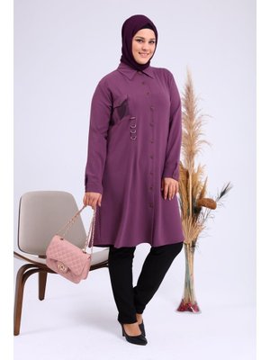 Mürdüm Buyuk Beden Tunik Tesettur Kadin Ayrobin Kumas